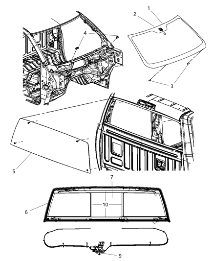 2010 Dodge Ram 2500 Windshield & Back Glass Diagram