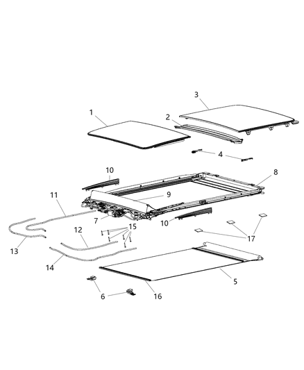 2019 Jeep Grand Cherokee Sunroof Glass & Component Parts Diagram 1