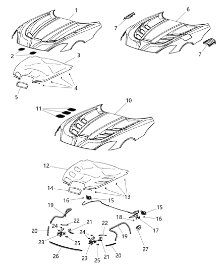 2016 Dodge Viper Hood Hinge Diagram for 68096399AA