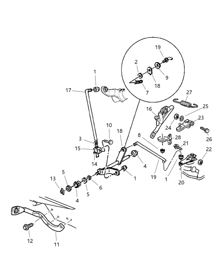 2000 Dodge Ram 3500 Controls, Gearshift Lower Diagram 2