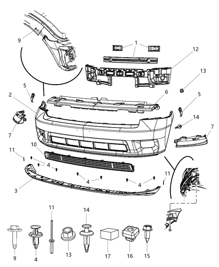 2012 Ram 1500 Fascia, Front Diagram