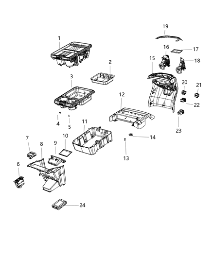 2020 Ram 1500 New Style Floor Console, Front Diagram 2