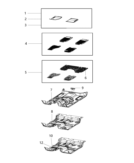 2020 Ram 1500 Mat Kit-Floor - Rear Diagram for 6NZ26LU7AA