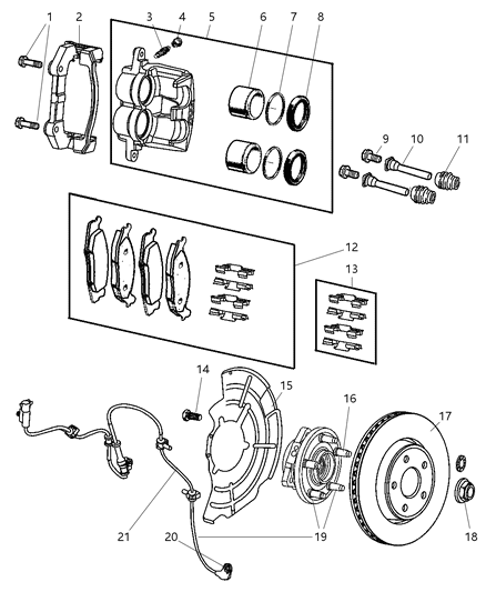 2007 Jeep Grand Cherokee Front Disc Brake Caliper Diagram 1