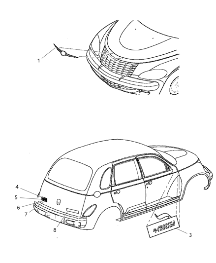 2003 Chrysler PT Cruiser Nameplate Diagram for 5303646AA