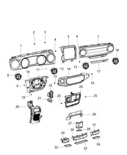 2020 Jeep Gladiator Instrument Panel - Trim Diagram