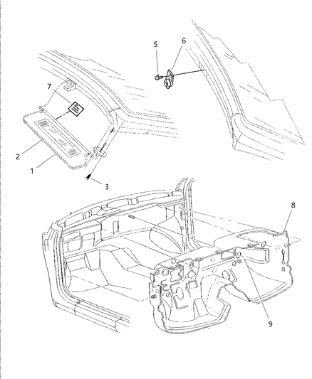 1997 Chrysler Sebring Convertible Headliner & Visor Diagram
