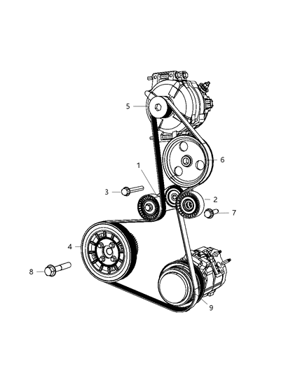 2009 Dodge Grand Caravan Pulley & Related Parts Diagram 1