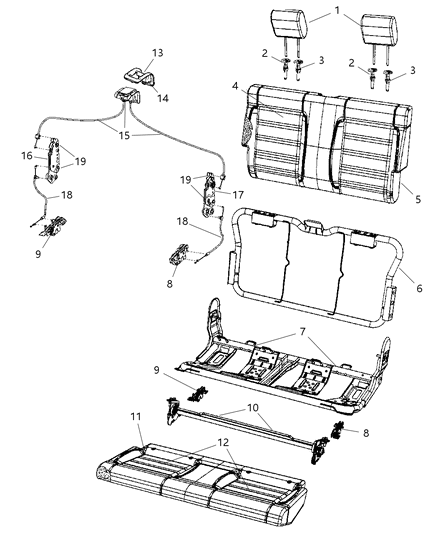 2007 Jeep Wrangler Frame-Rear Seat Cushion Diagram for 68002957AA