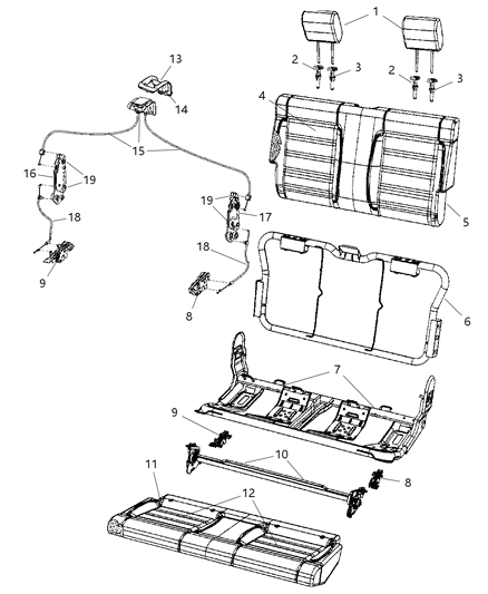 2007 Jeep Wrangler Rear Seat Cushion Cover Diagram for 1FL021D5AA