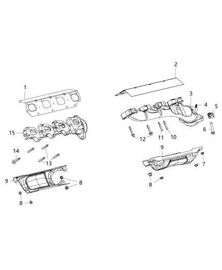 2015 Ram 3500 Pickup Exhaust Manifolds & Heat Shields Diagram 2