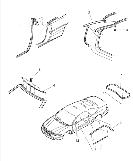 2000 Chrysler Sebring WEATHERSTRIP-A-Pillar To Roof Diagram for 4724454AD