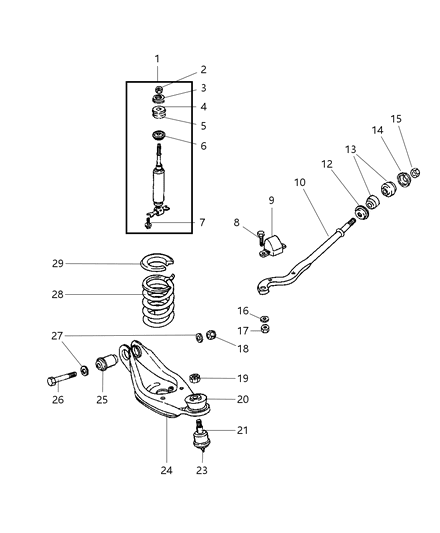 2002 Dodge Ram Van Lower Control Arms, Springs, Shocks And Strut - Front Diagram