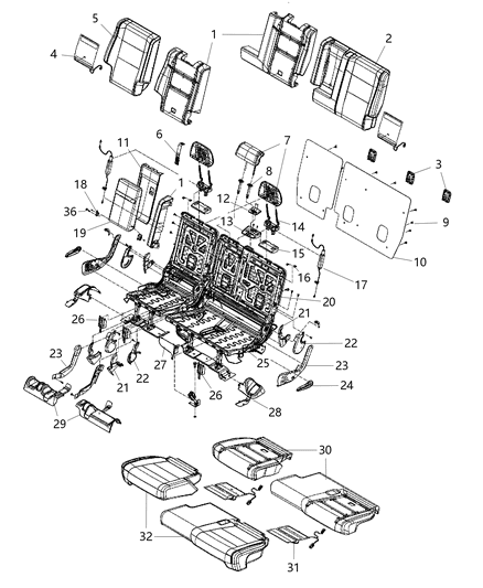 2020 Jeep Grand Cherokee Rear Seat, Split Seat Diagram 14