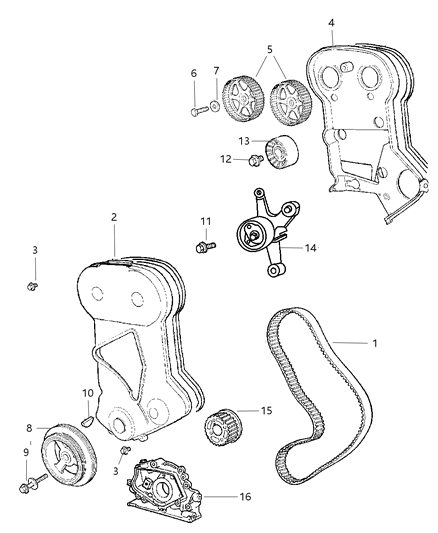 2004 Chrysler PT Cruiser Timing Belt & Cover Diagram 1