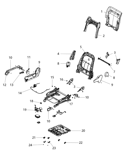 2017 Jeep Grand Cherokee Adjusters, Recliners & Shields - Passenger Seat - Manual Diagram