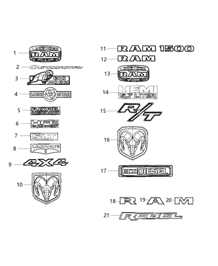 2017 Ram 1500 Nameplates - Emblems, Medallions & Decals Diagram