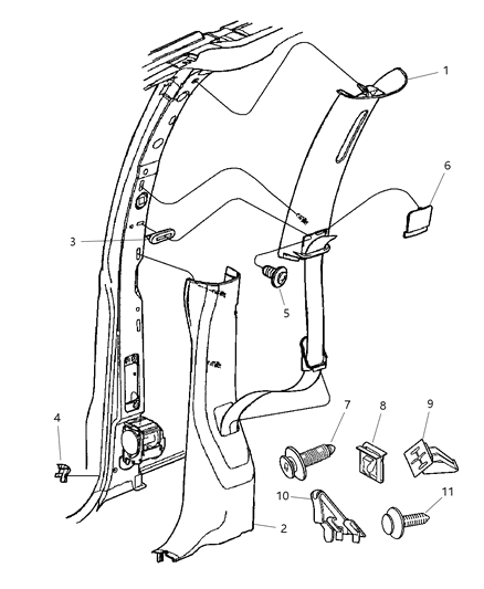 2006 Dodge Caravan Molding-B-Pillar Diagram for 1AJ72BD5AD