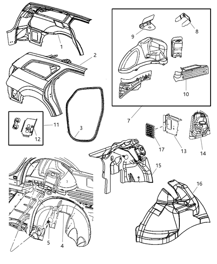 2005 Dodge Magnum Panel-Rear WHEELHOUSE Diagram for 4780917AC