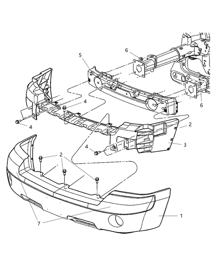 2005 Dodge Dakota Front Bumper Cover Diagram for 5JL36CD7AD