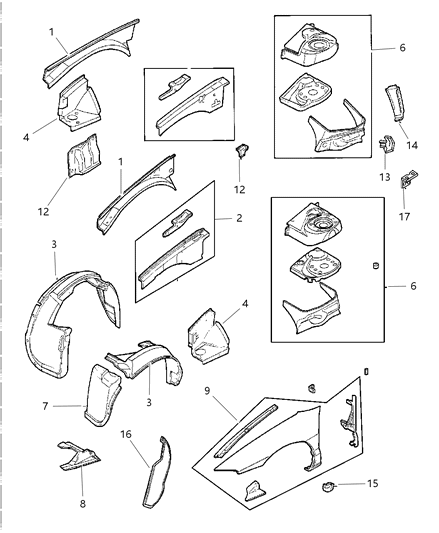 1998 Chrysler Sebring Convertible Fender & Shield Diagram