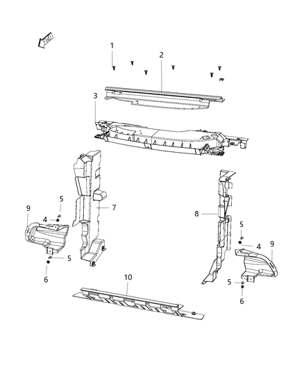 2019 Jeep Cherokee Radiator Seal, Shields, Shrouds, And Baffles Diagram 1