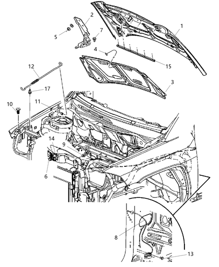 2013 Jeep Patriot Hood Panel Diagram for 5054330AF