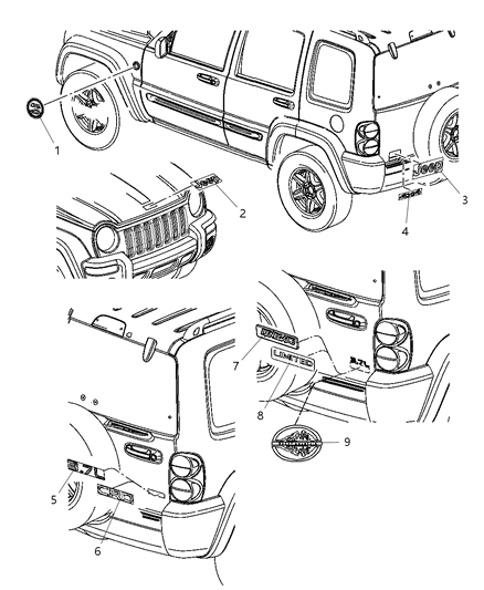 2005 Jeep Liberty Nameplate Diagram for 55157096AB