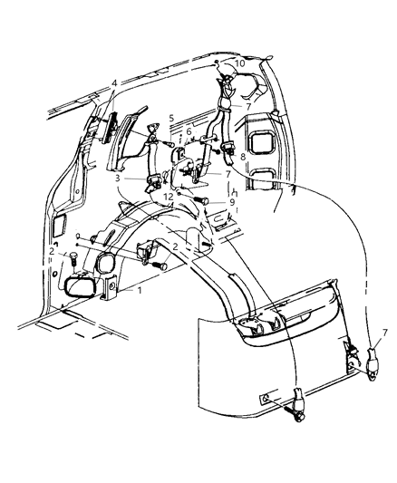 1999 Chrysler Town & Country Rear Seat Belt-Buckle Retractor Assembly Right Diagram for SL661JKAA