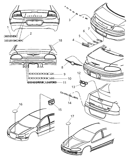 2003 Chrysler 300M Nameplates & Medallions Diagram