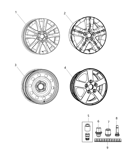 2017 Dodge Grand Caravan Wheels & Hardware Diagram