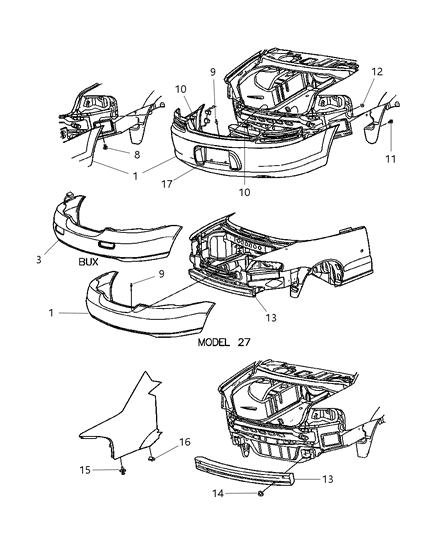2001 Chrysler Sebring Sedan & Convertible Fascia, Rear Diagram