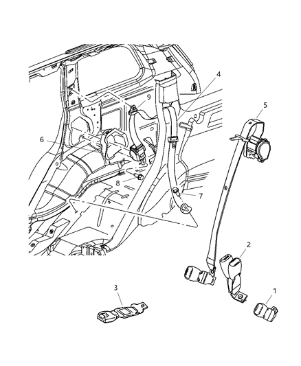 2009 Jeep Grand Cherokee Rear Inner Seat Belt Diagram for 5HP161D1AB