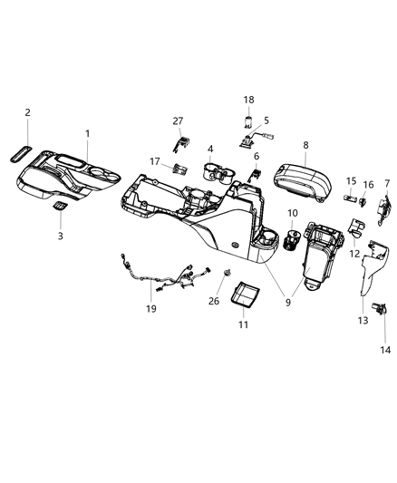 2018 Jeep Wrangler Base-Floor Console Diagram for 6CY27VT9AA