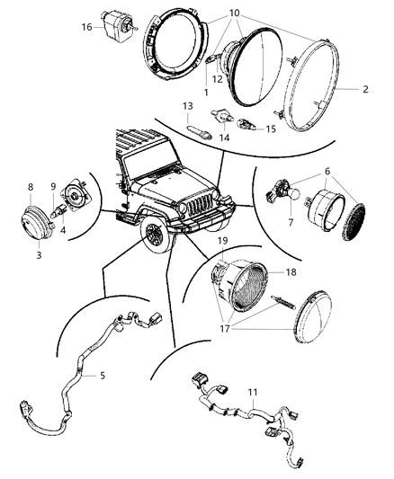 2012 Jeep Wrangler Lamps - Front Diagram