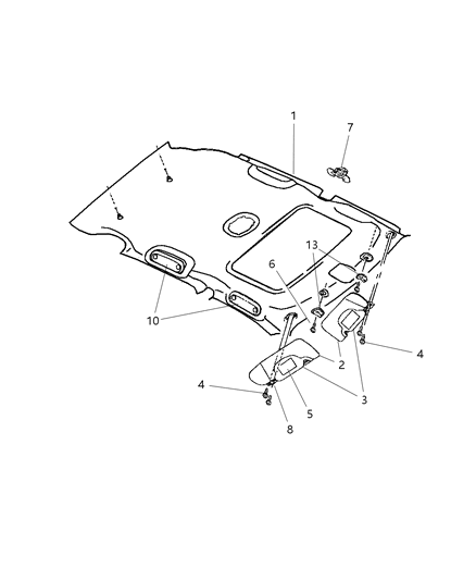 2007 Chrysler PT Cruiser Headliner & Visor Diagram