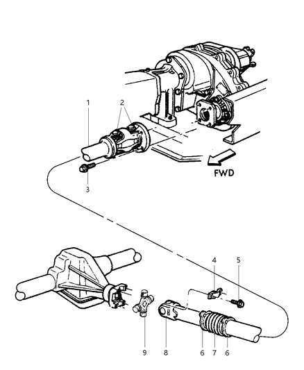 1997 Dodge Ram 2500 Propeller Shaft - Front Diagram