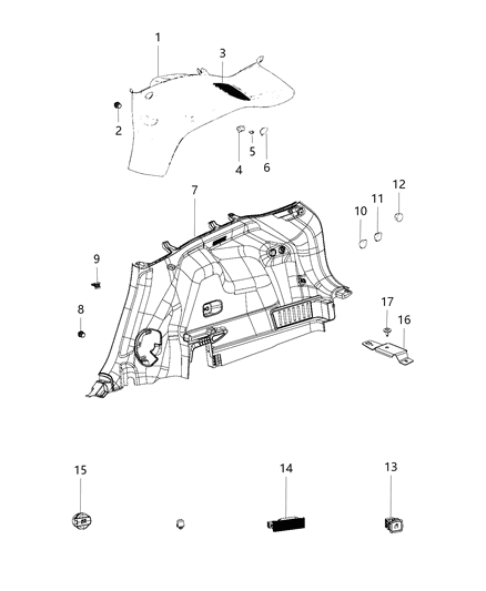 2019 Jeep Cherokee Panel-Quarter Trim Diagram for 6AV381S4AE