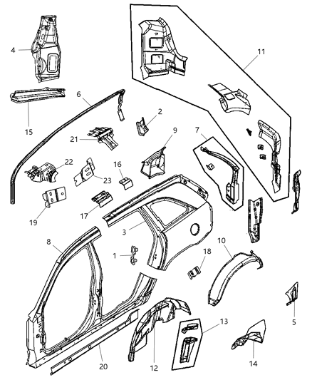 2008 Chrysler Pacifica Panel-Body Side Aperture Rear Diagram for 5101987AF