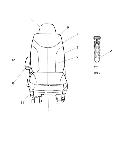 2008 Dodge Grand Caravan Cover-Front Seat Back Diagram for 1JA631K2AA