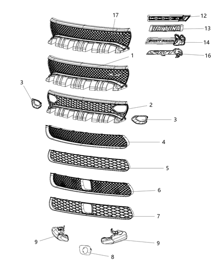 2020 Dodge Charger Nameplate Dodge Front Grille Left Diagram for 68420601AA