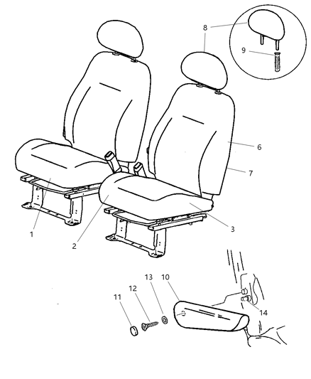 2002 Chrysler PT Cruiser Front Seat Diagram 2