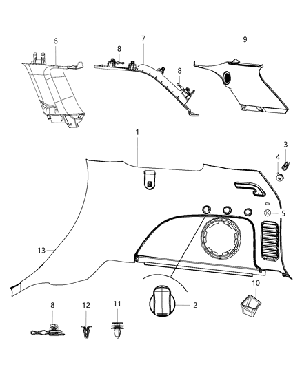 2016 Jeep Grand Cherokee Panel-Quarter Trim Diagram for 1GU36DX9AG