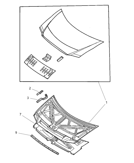 1998 Dodge Caravan Hood & Hinge Diagram