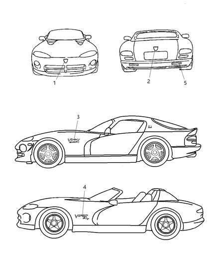 2000 Dodge Viper Ornament-Hood Diagram for PF0005S