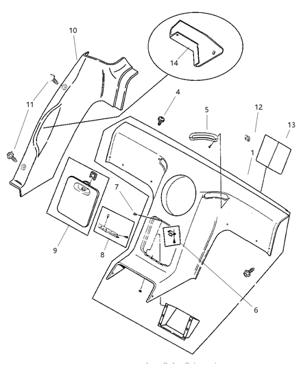 1998 Dodge Viper Quarter & Rear Bulkhead Panels Diagram 1