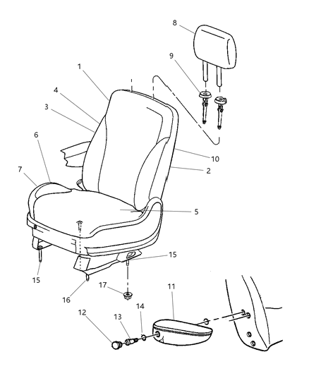 2007 Chrysler Pacifica Front Seat Back Cover Diagram for 1FD941DAAA