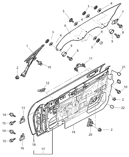 2005 Chrysler Sebring Coupe Front Doors Panel & Glass Diagram