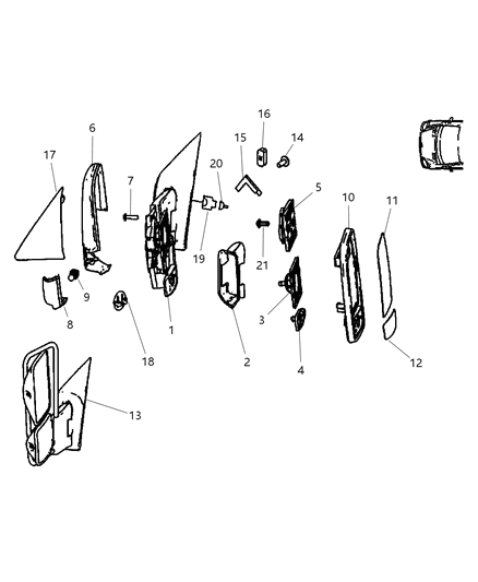 2007 Dodge Sprinter 3500 Outside Rear View Mirror Diagram 1