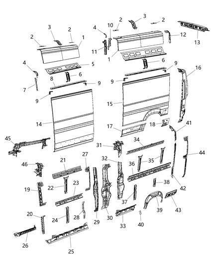 2016 Ram ProMaster 2500 Panels Body Side Diagram 5